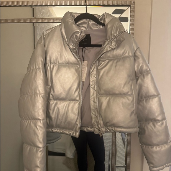 7 For All Mankind Metallic Silver Puffer Jacket - Picture 5 of 5
